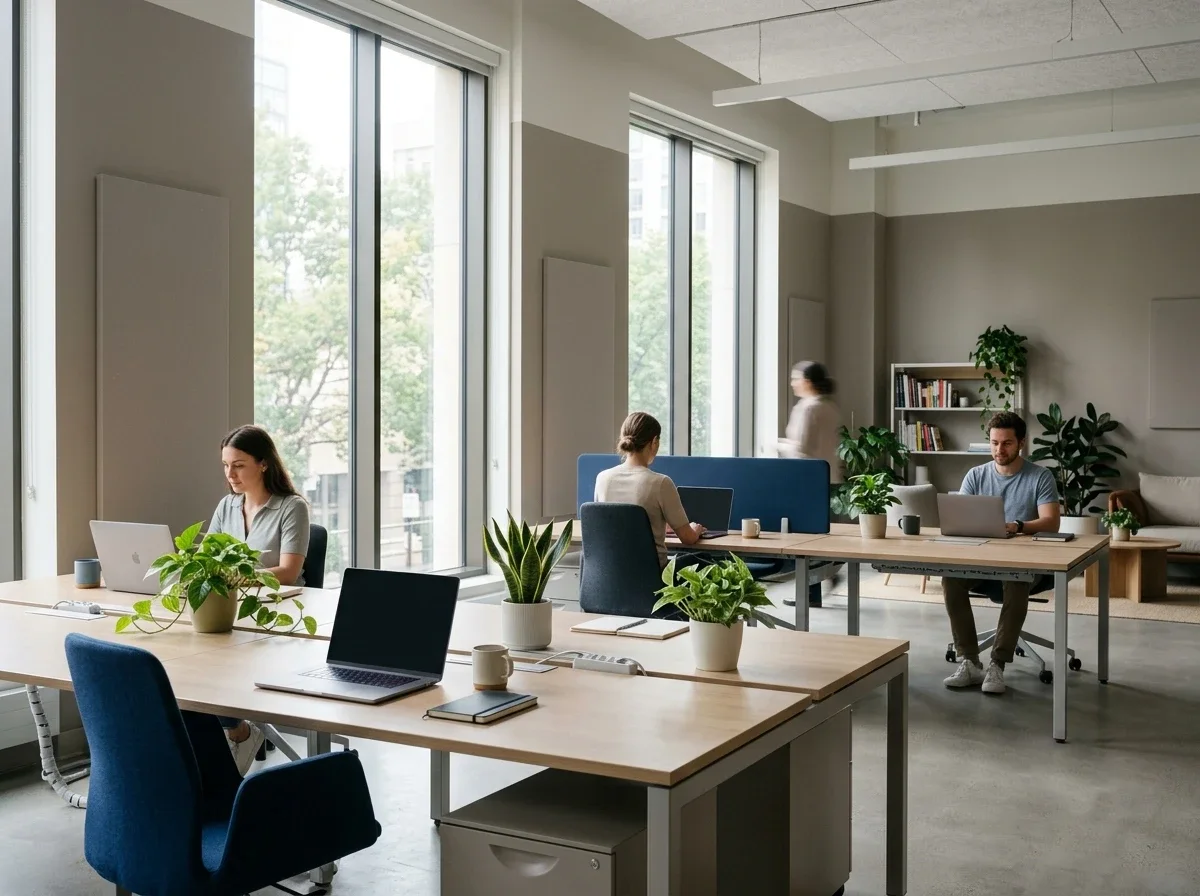 A calm, organised modern office where work runs smoothly